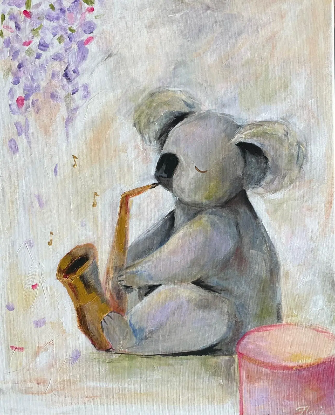Een koala die saxofoon speelt