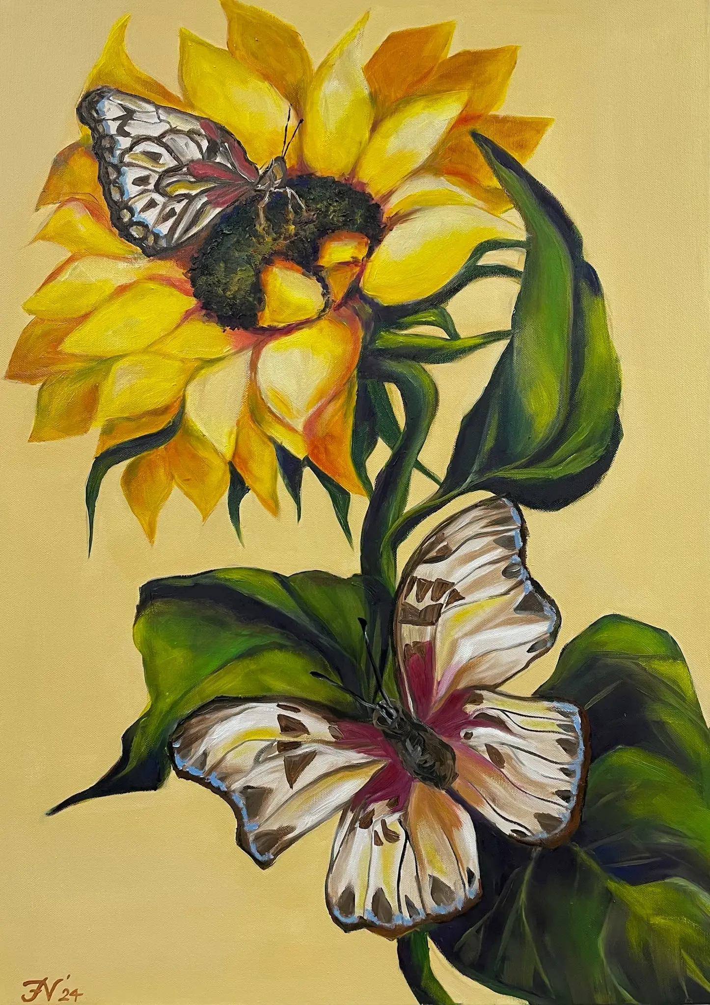 Zonnebloem met vlinders
